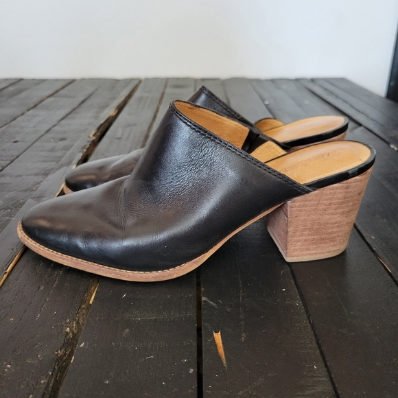 Madewell Shoes - Madewell The Harper Mule Women's 8 True Black Leather Heels Almond Toe Slip On